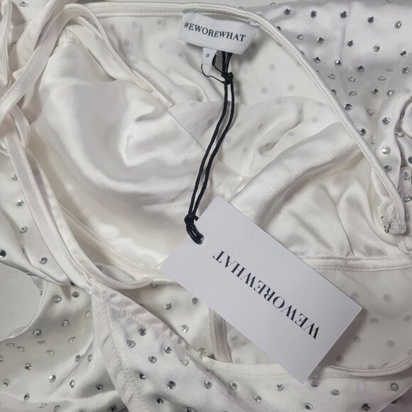 WeWoreWhat White Bridal Wedding Crystal Rhinestone Halter Mini Dress Size 0 - Picture 8 of 10